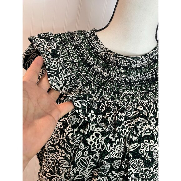 Loft Floral Black & White Dress With Ruffled Sleeves Size PL 100%Viscose - Picture 7 of 15